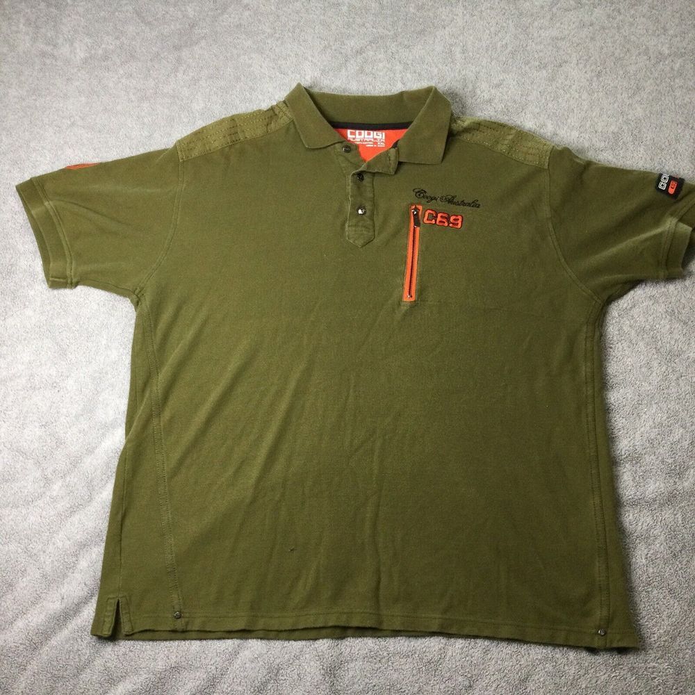 COOGI Olive Green Polo with Orange Zip Accent